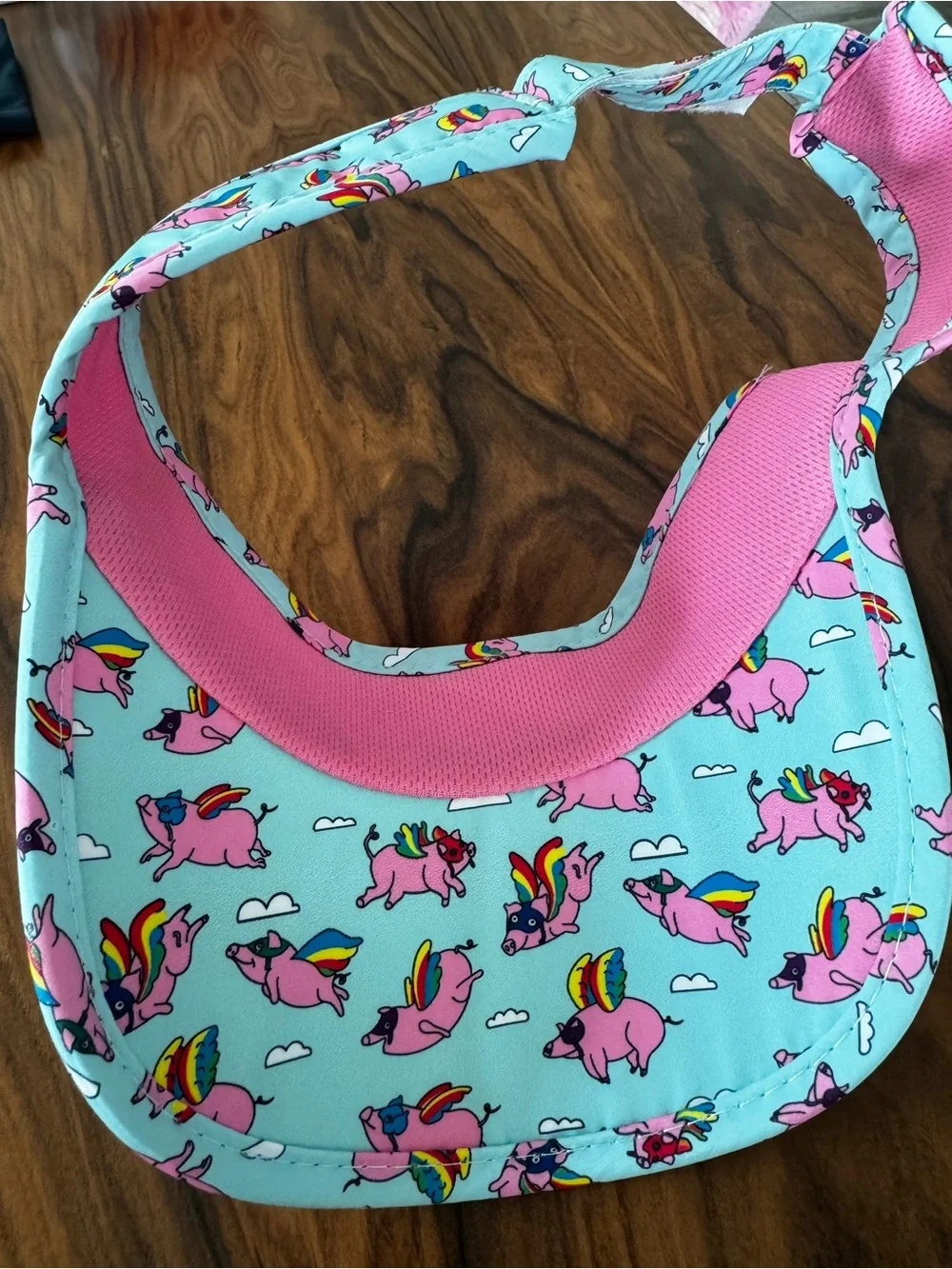 SPRINTS Flying Rainbow Pigs Running Visor Aqua Pink Never Worn